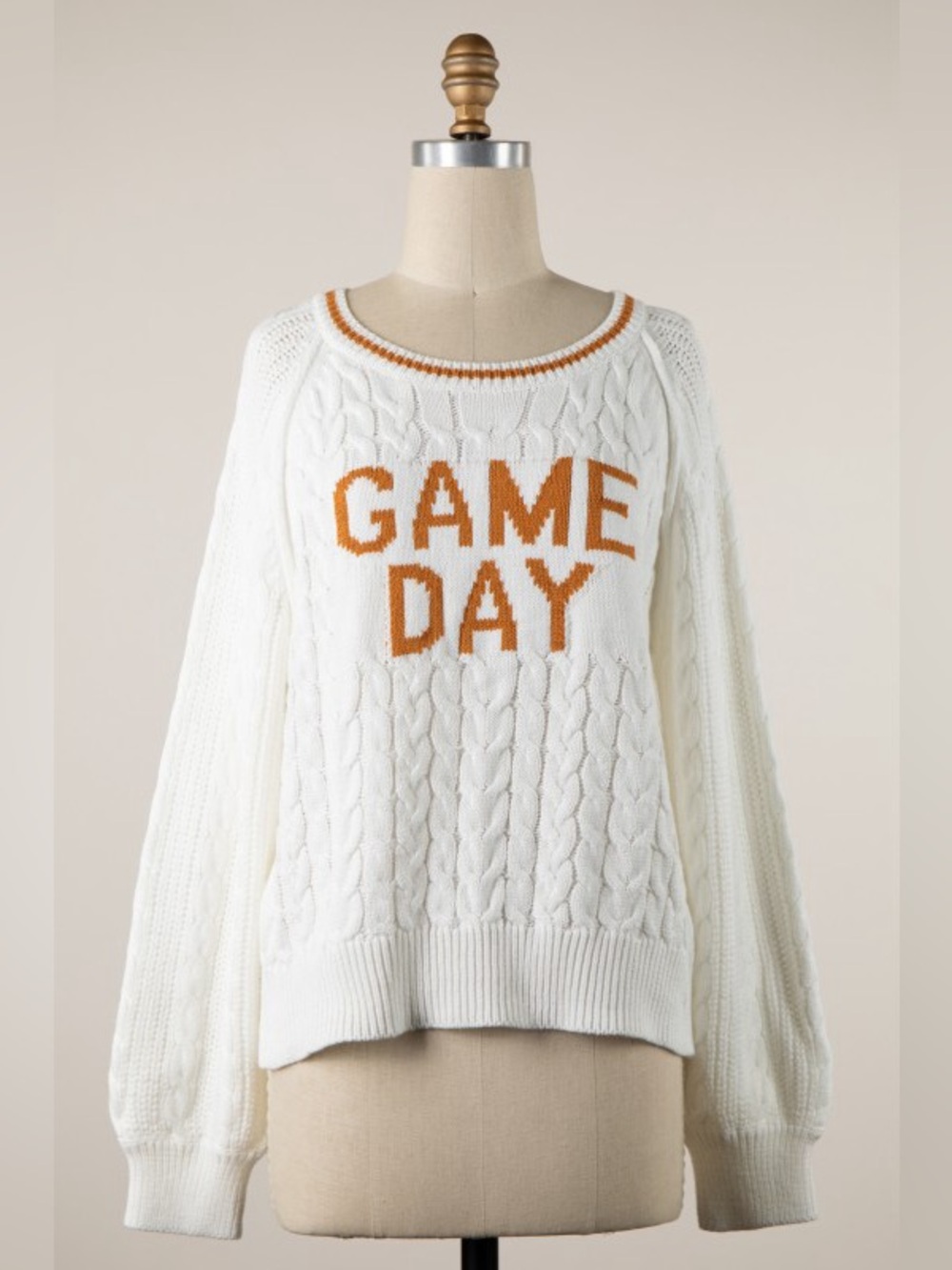 Miracle Game Day Cable Knit Sweater โ Cotton Blend Football Sweater - Picture 3 of 4